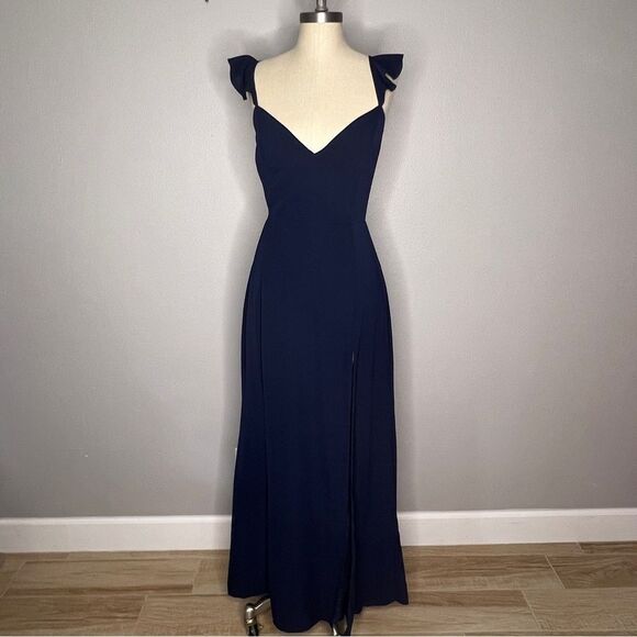 Showpo MORE THAN THIS  DRESS - RUFFLE STRAP THIGH SPLIT DRESS IN NAVY Size 10 - Picture 5 of 11
